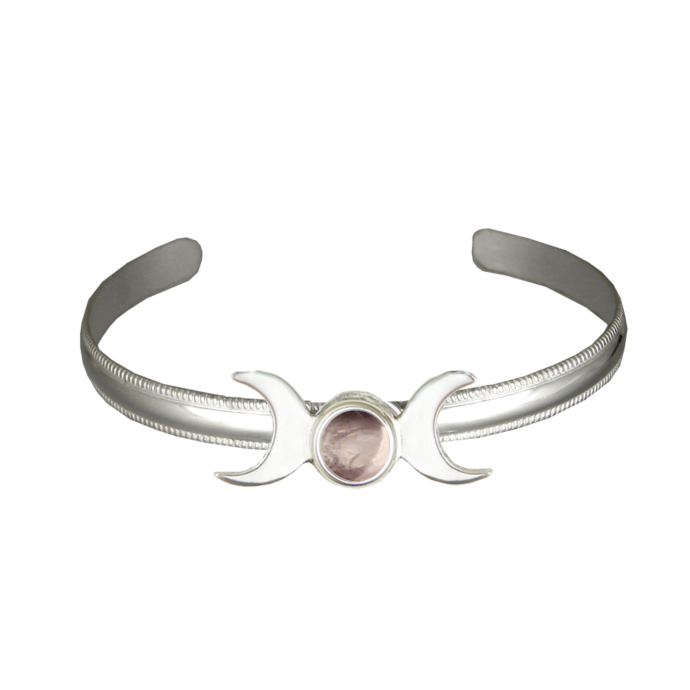 Sterling Silver Moon Phases Cuff Bracelet With Rose Quartz
